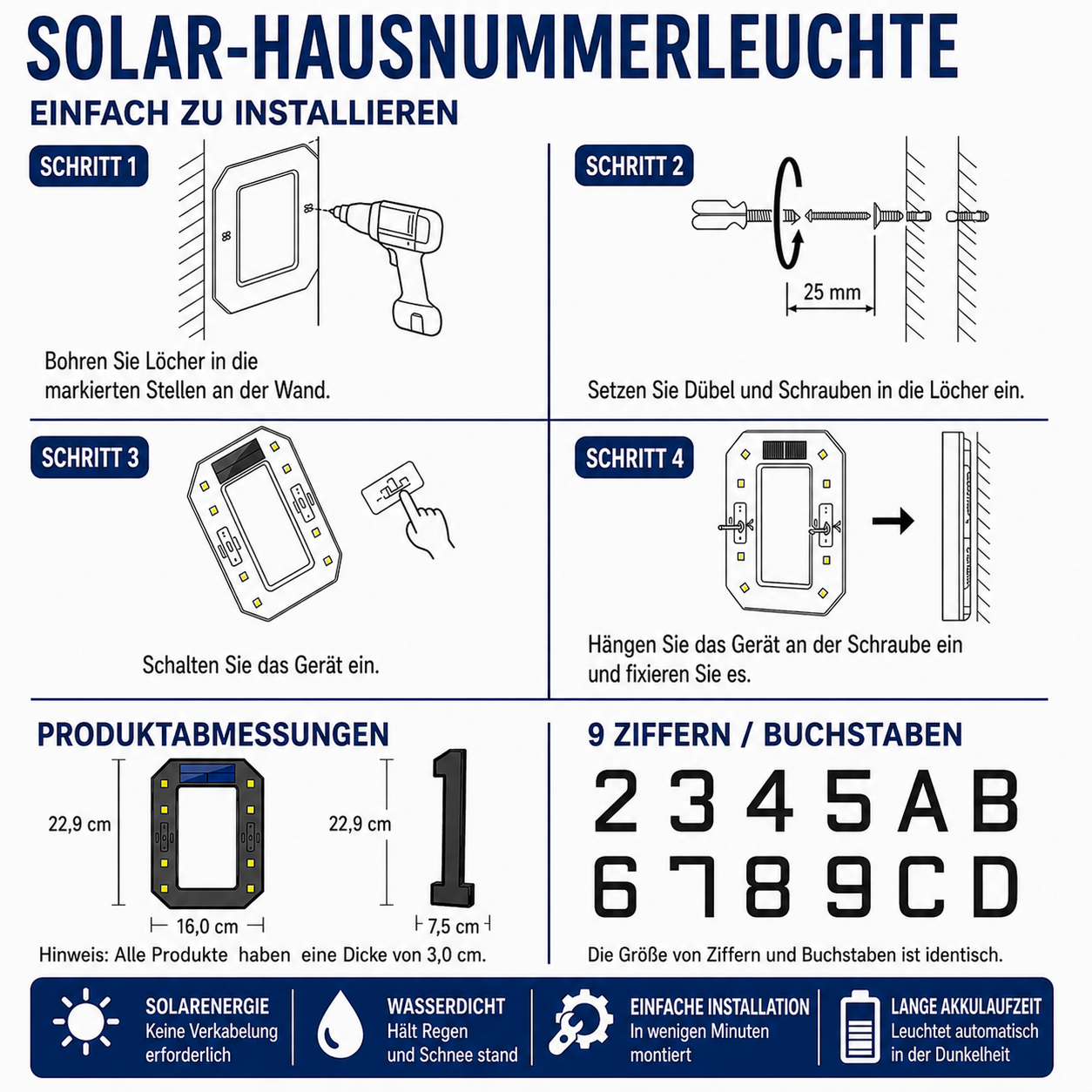 Vindahl's Hausnummern | Beleuchtet & Solarbetrieben